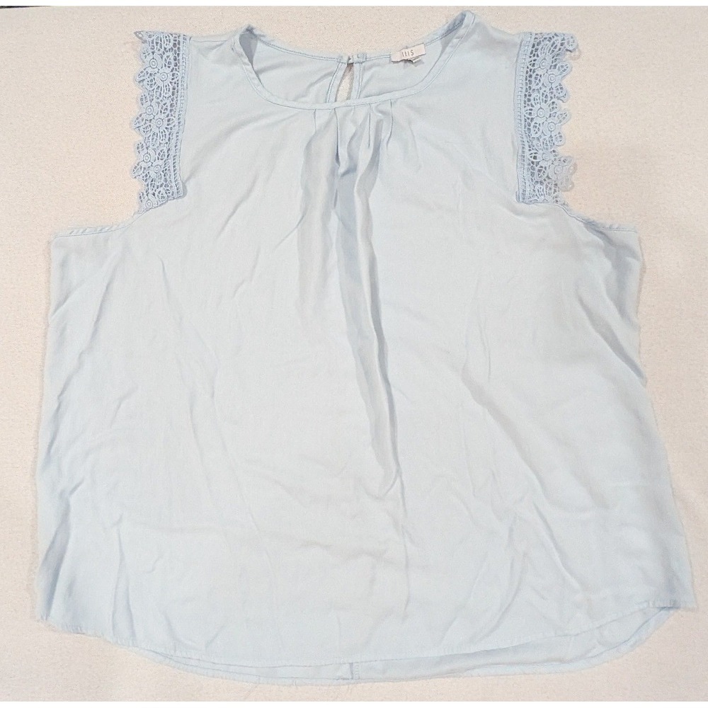 Iris Blouse Womens 3X Light Blue Excellent Lace Trim Sleeveless Pleated Top